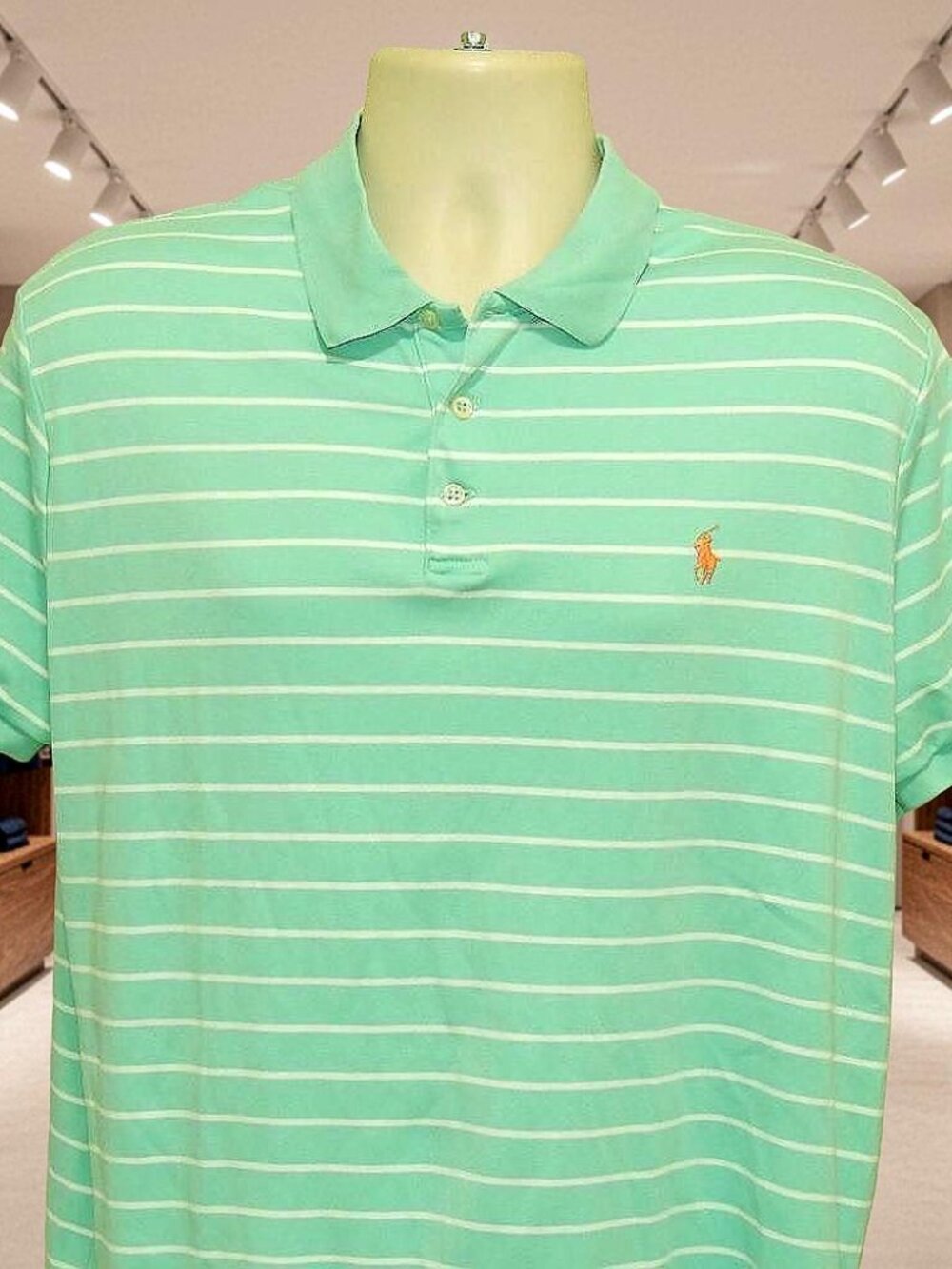 POLO RALPH LAUREN SLIM FIT Green Aqua White Stripes Polo Shirt Sz XL MINT COND.